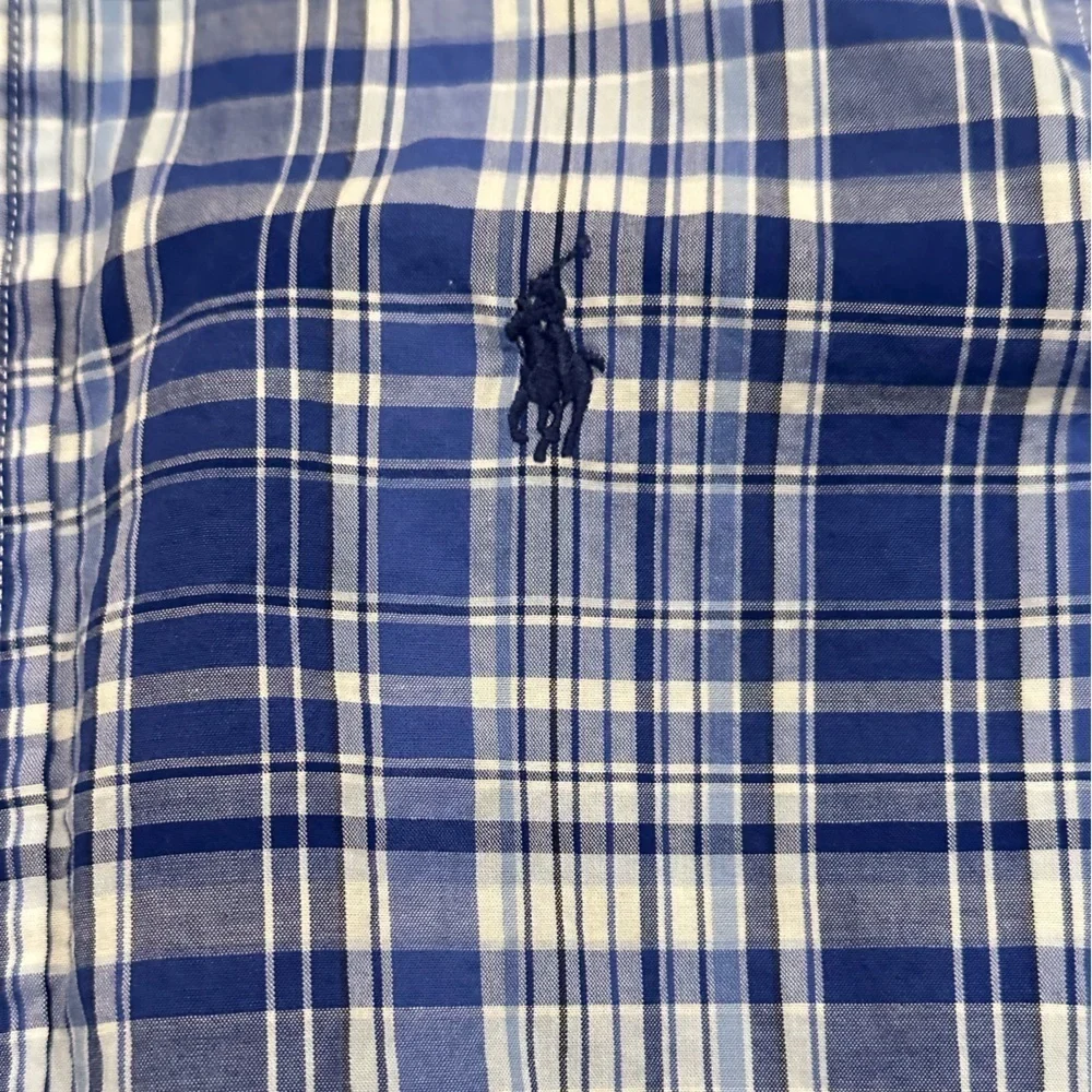 Ralph Lauren Boy’s 8 Blue and White Plaid Cotton Poplin Shirt
